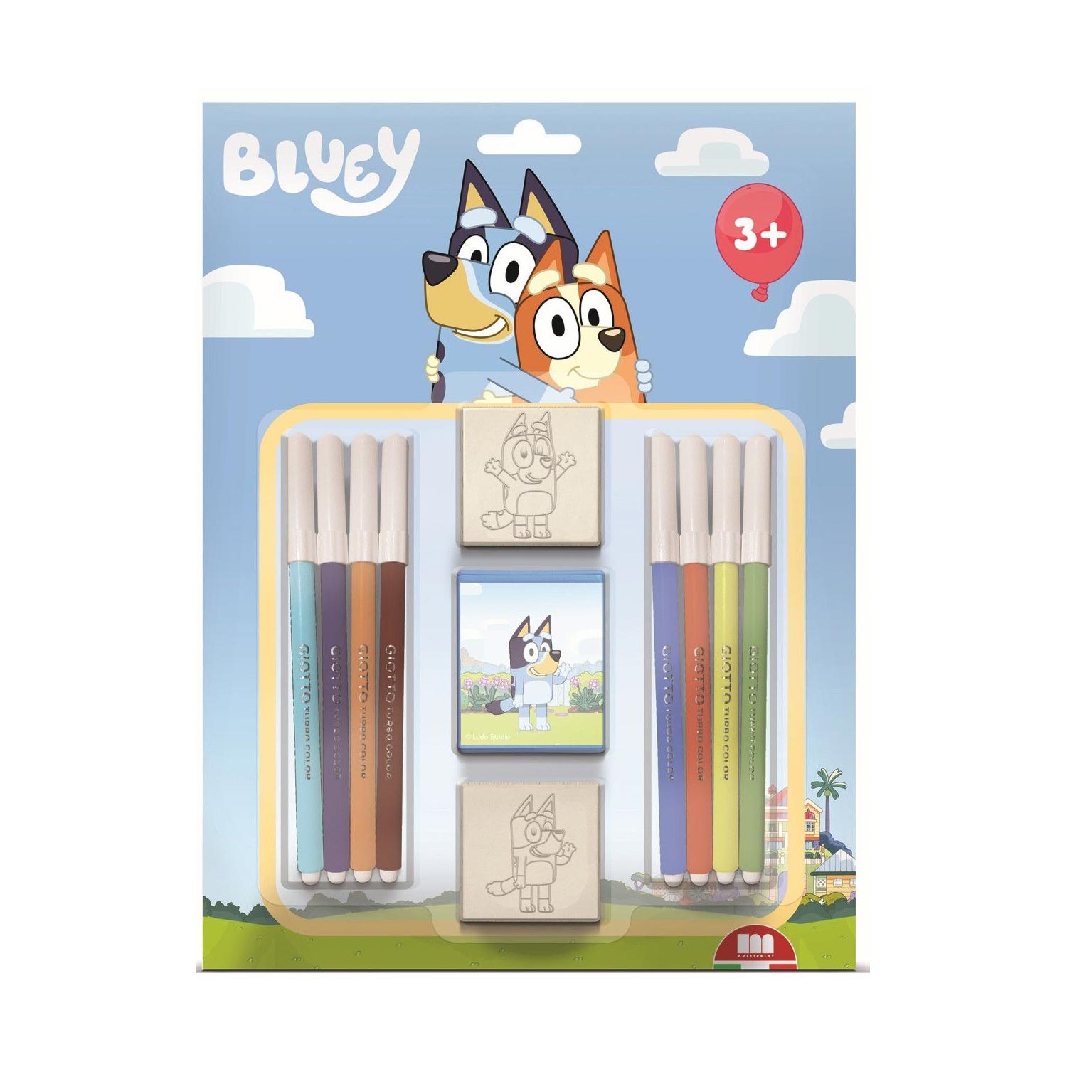 Multiprint Bluey set, with 2 stamps and 8 markers
