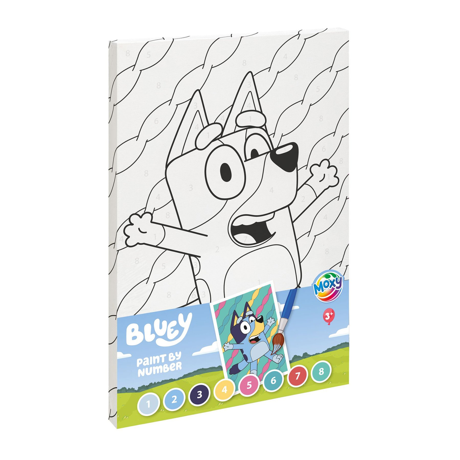 Moxy Paint-by-numbers canvas Bluey, with brush and 8 paints