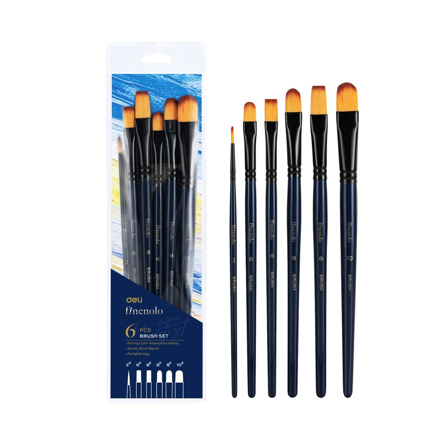 Deli Brushes for Acrylic Paint Finenolo, 6 pcs blister