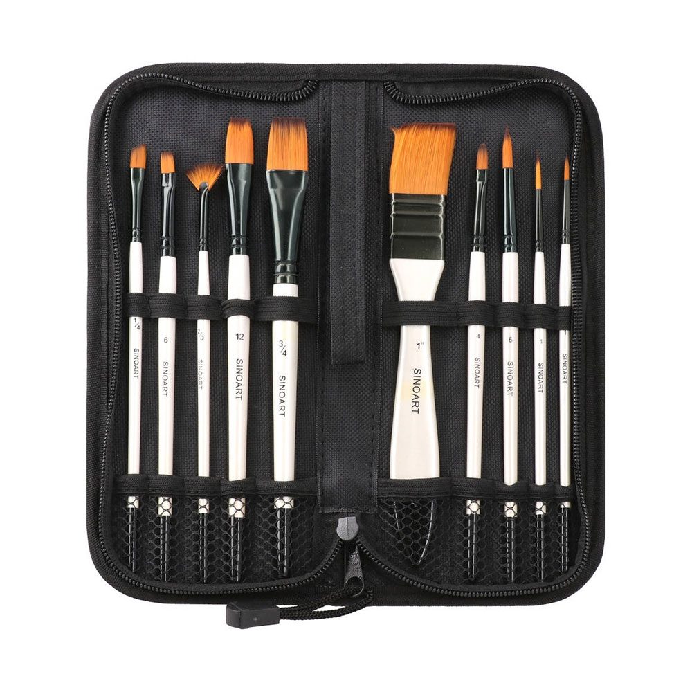 Четки за рисуване Standart Pop Brush, синтетичен косъм, в несесер, 10 броя