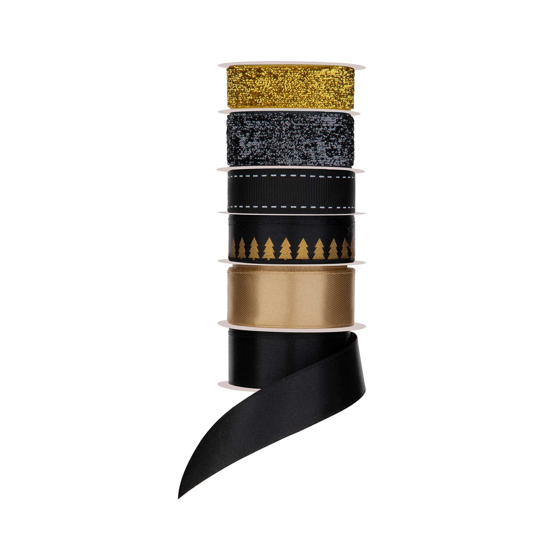 Craft ID Ribbon, Christmas, 1.5 m, black-gold, 6 pcs