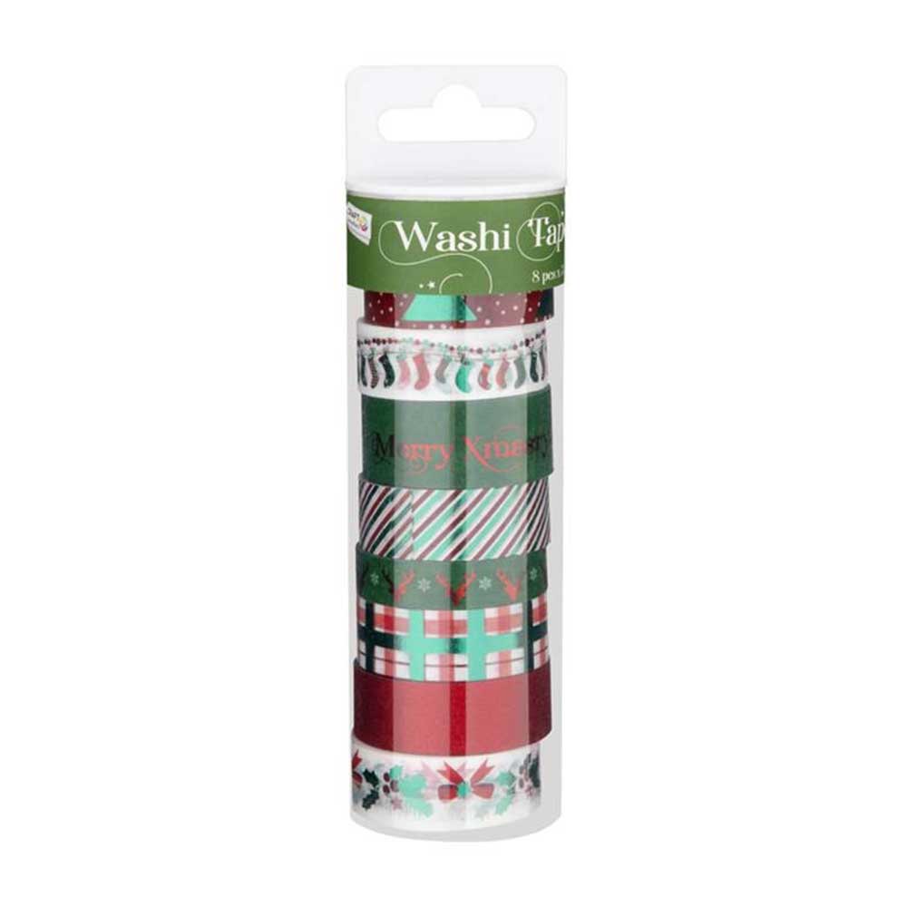 Craft ID Decorative washi tape with Christmas motifs, 3 m, 8 pieces, green