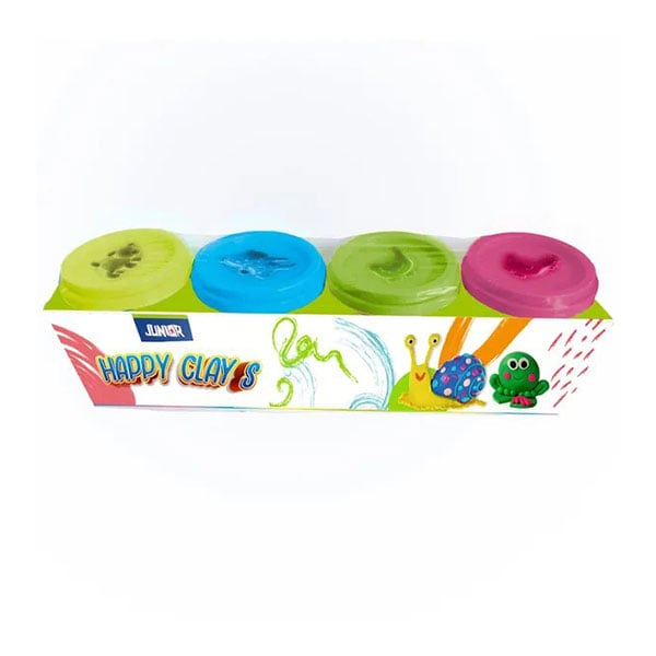 Junior Happy Clay S Modelling Dough, 4 Neon Colours x 60 g