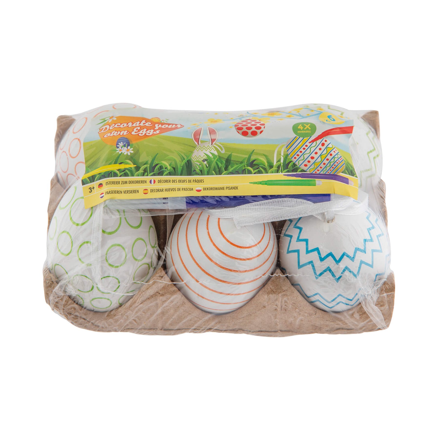 Moxy Decoration Eggs, white, 6 pcs, with mini felt-tip pens included