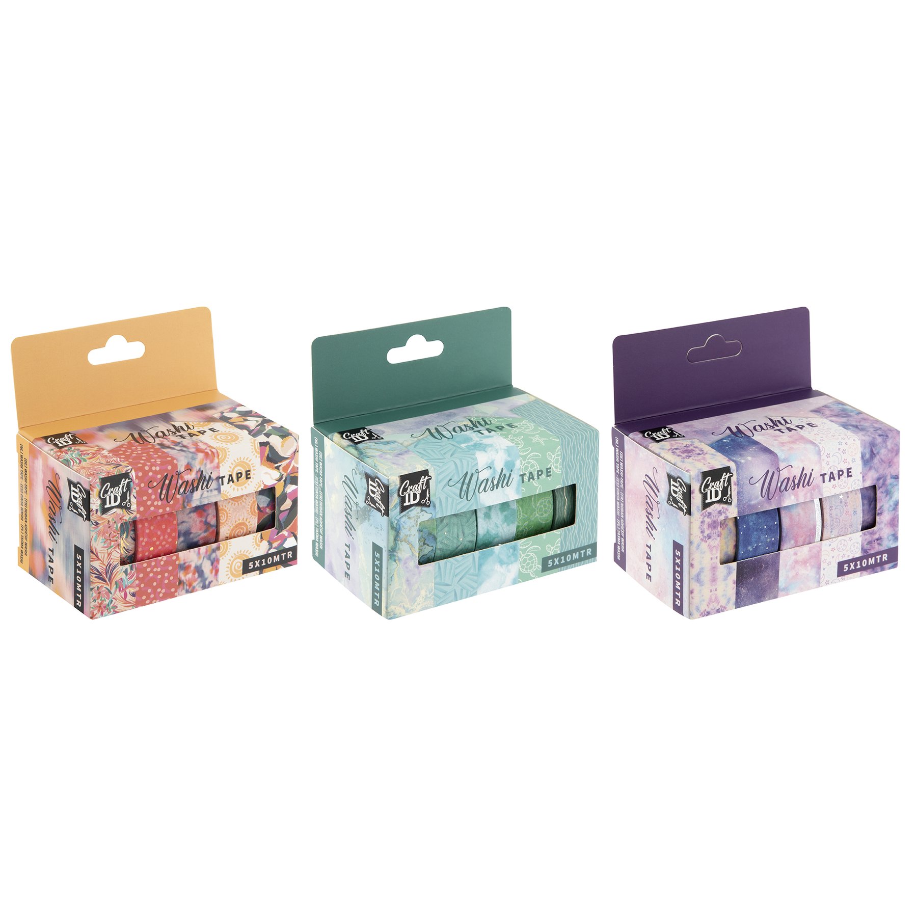Craft ID Decorative washi tapes, width 15 mm, length 10 m, 5 pcs, assorted, pack of 48