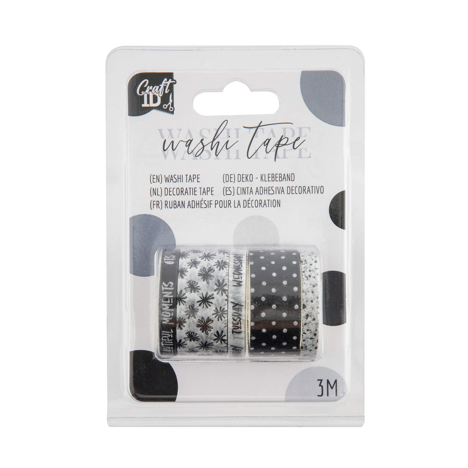 Craft ID Decorative tape, 3 m, 3 pcs, black-white