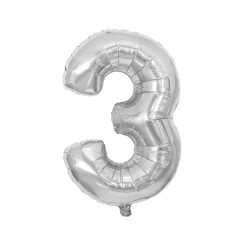 Festa Foil Balloon, number 3, 81 cm, silver