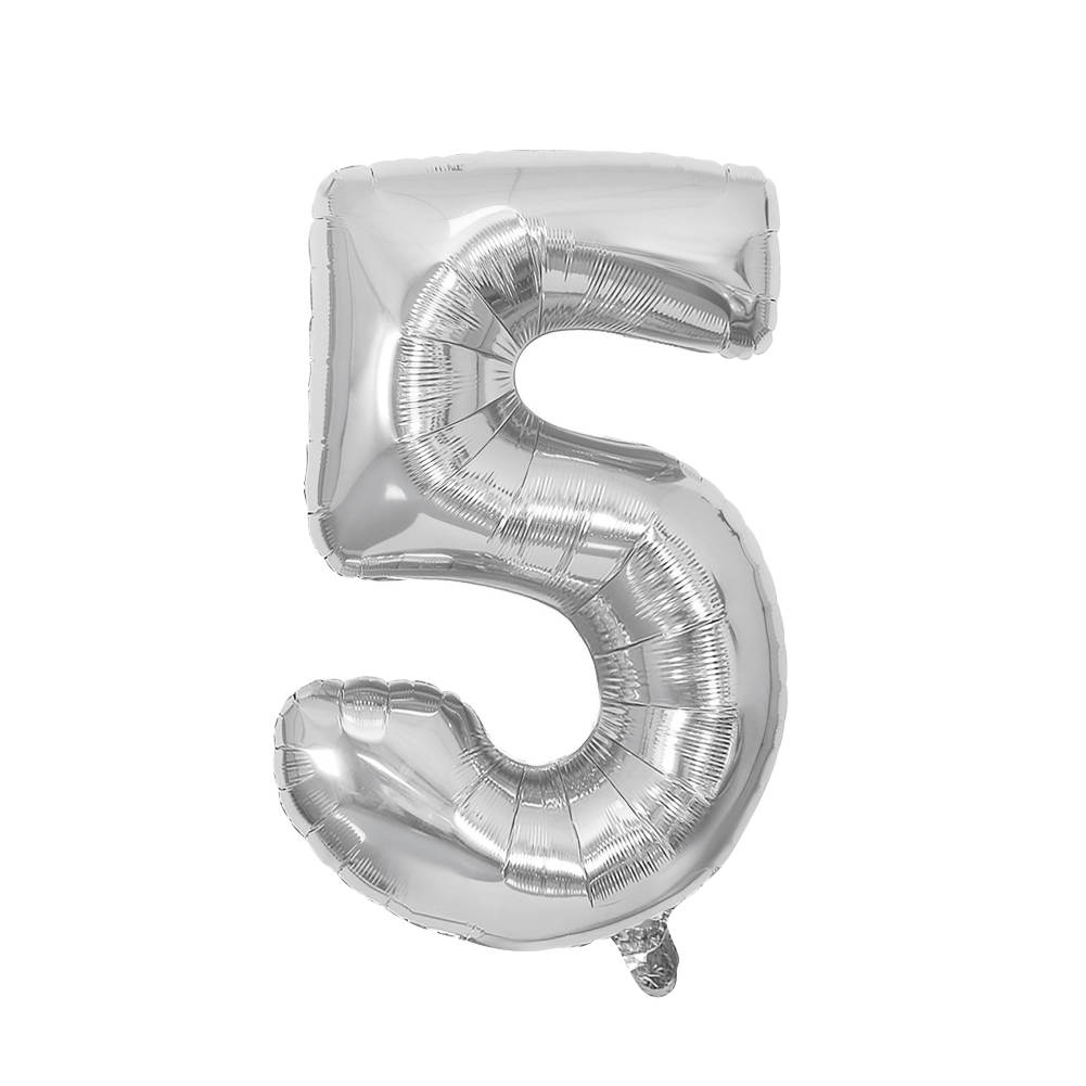 Festa Foil Balloon, number 5, 81 cm, silver