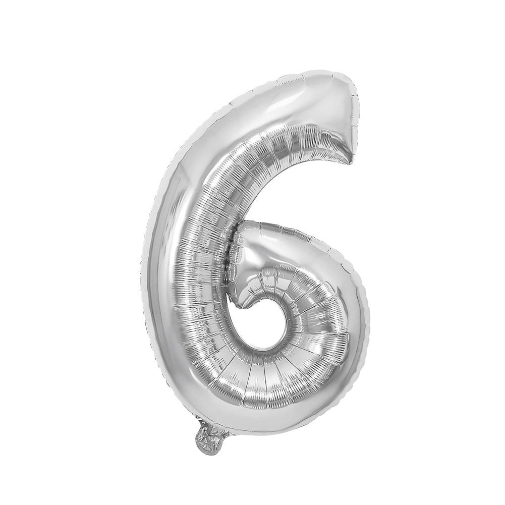 Festa Foil Balloon, number 6, 81 cm, silver