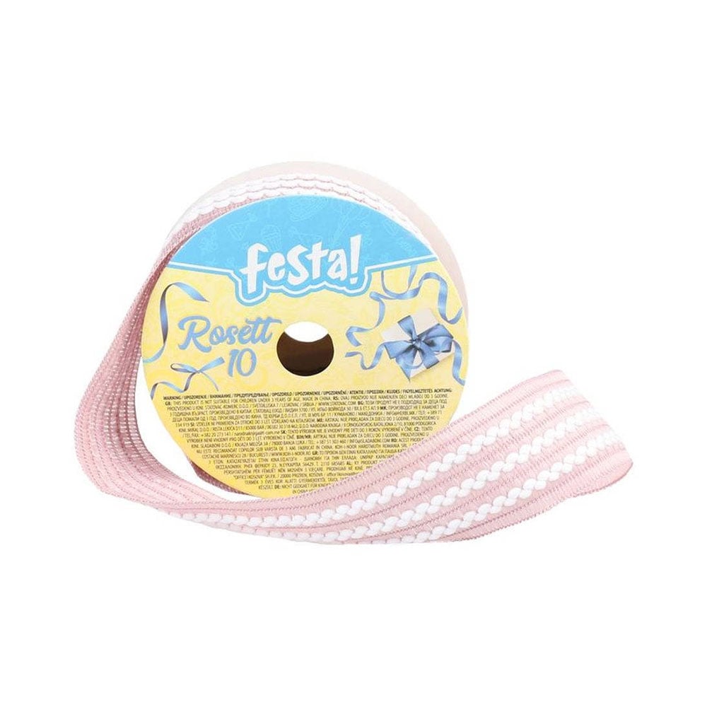 Festa Ribbon, 25 mm, 3 m, pink with white waves