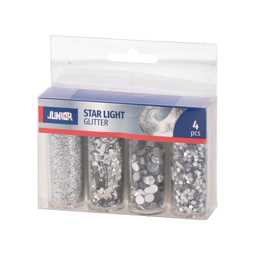 Junior Glitter and Confetti, silver, 4 pcs