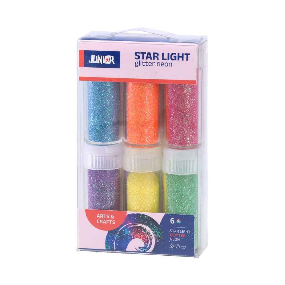 Брокат-пудра Junior, неонови цветове, 6 броя