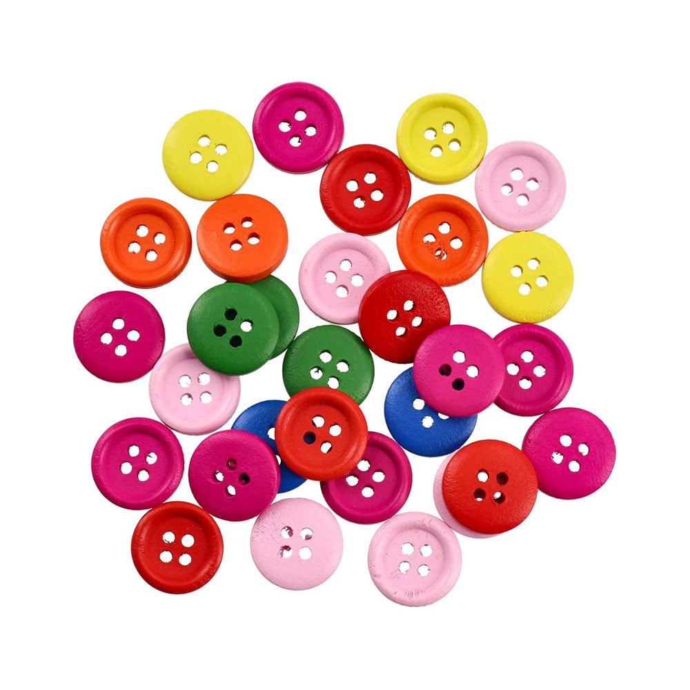 Junior Wooden Buttons, colourful, 30 pcs, mix