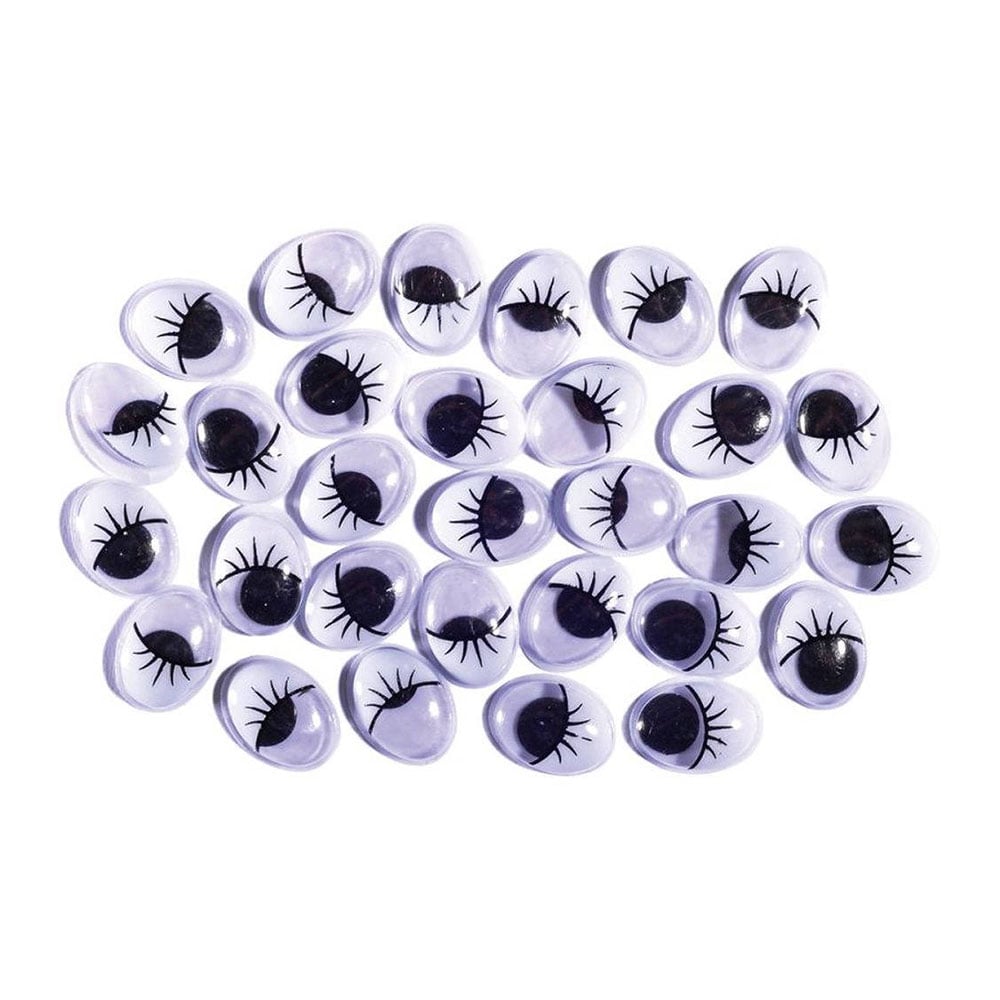 Junior Wiggly Eyes, oval with eyelashes, 12 x 16 mm, 30 pcs
