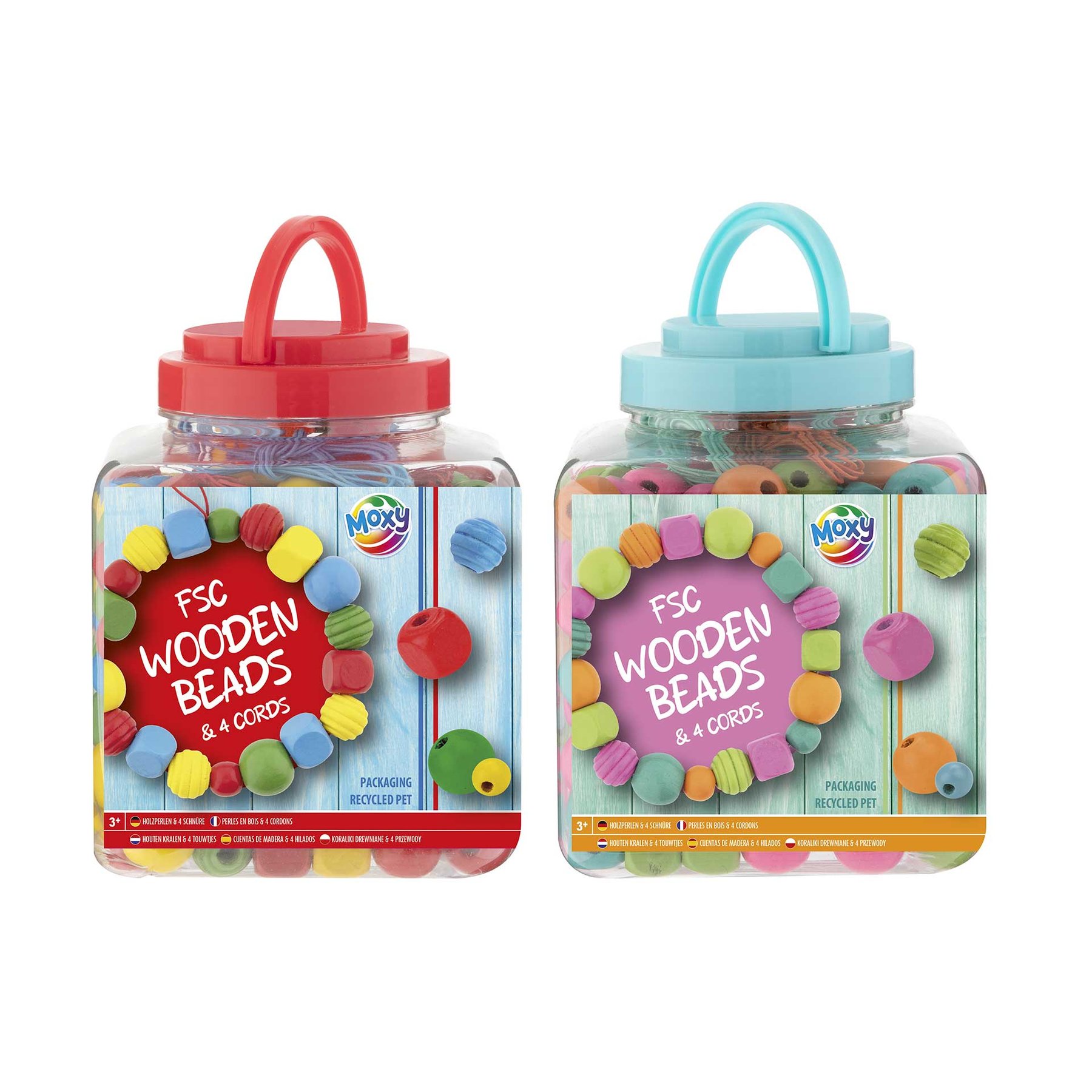 Moxy Wooden beads, 375 g, bucket, assorted, pack of 6