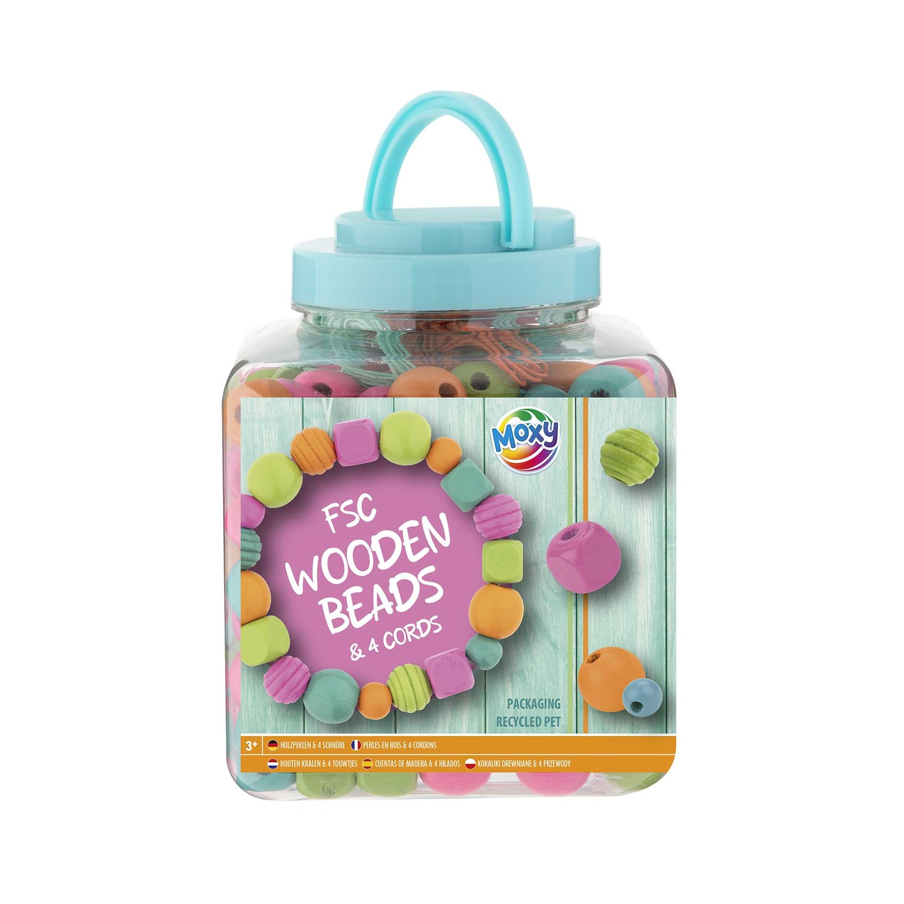 Moxy Wooden Beads, 375 g, in bucket, blue