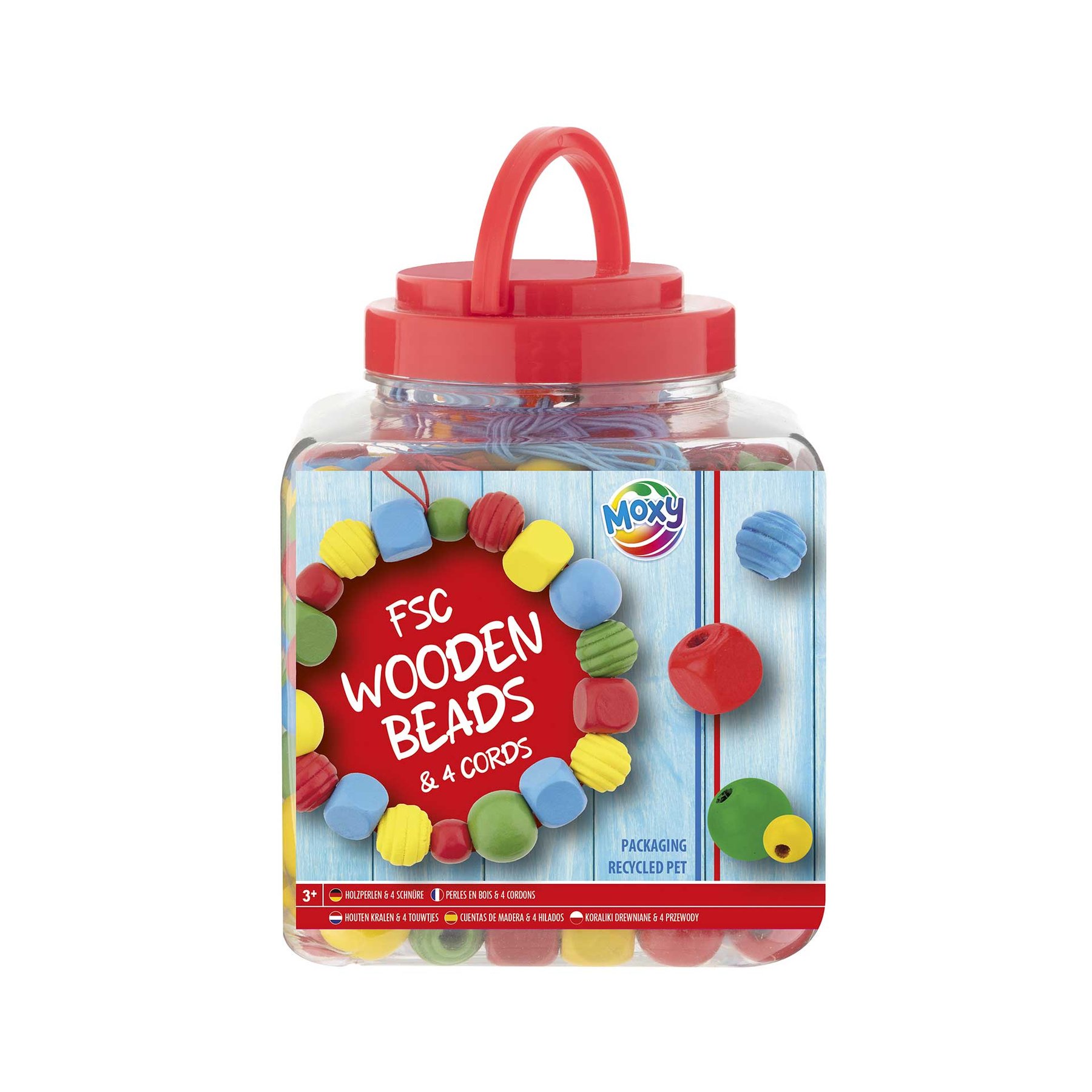 Moxy Wooden Beads, 375 g, in Bucket, Red