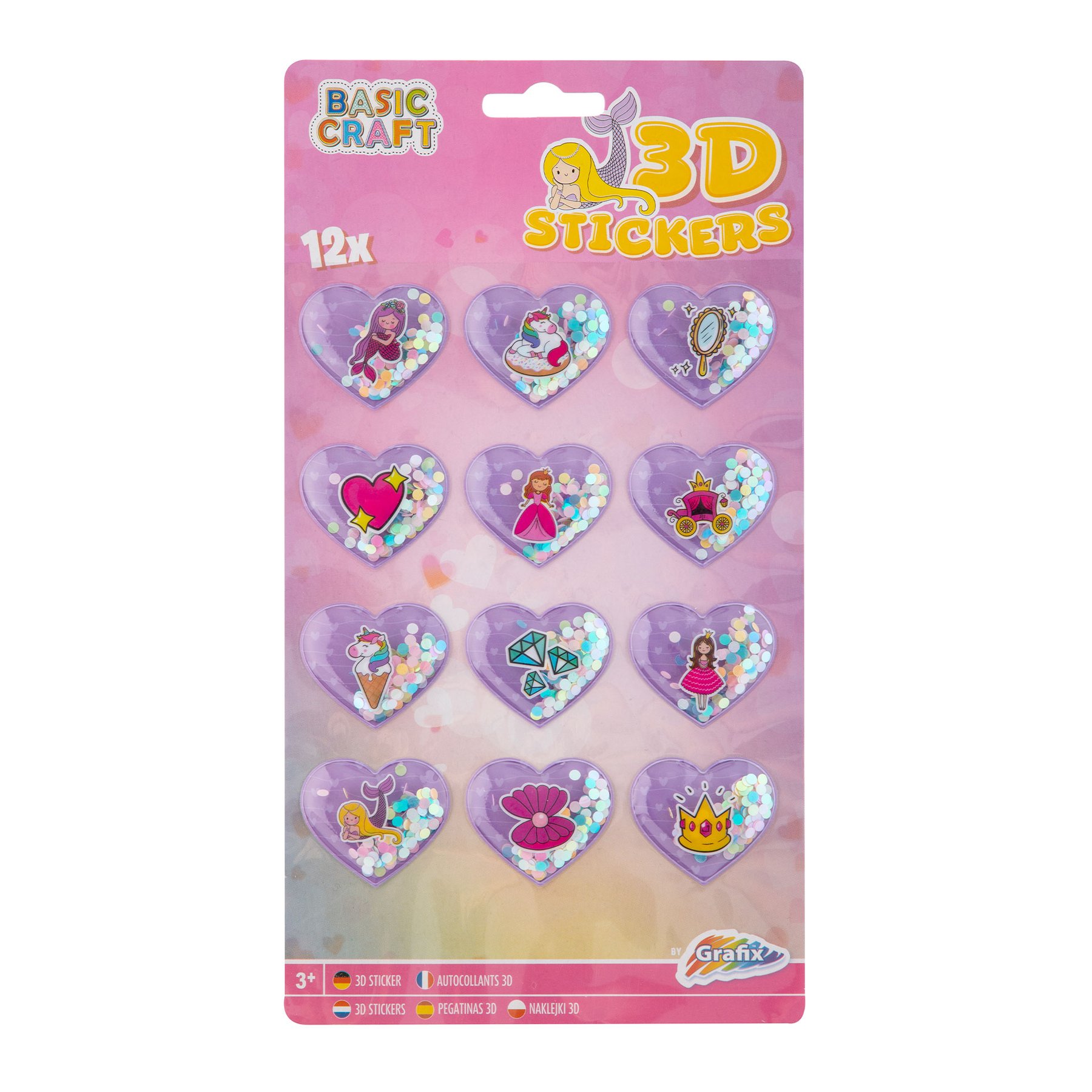Moxy 3D Stickers with Glitter, 12 pcs, Pink