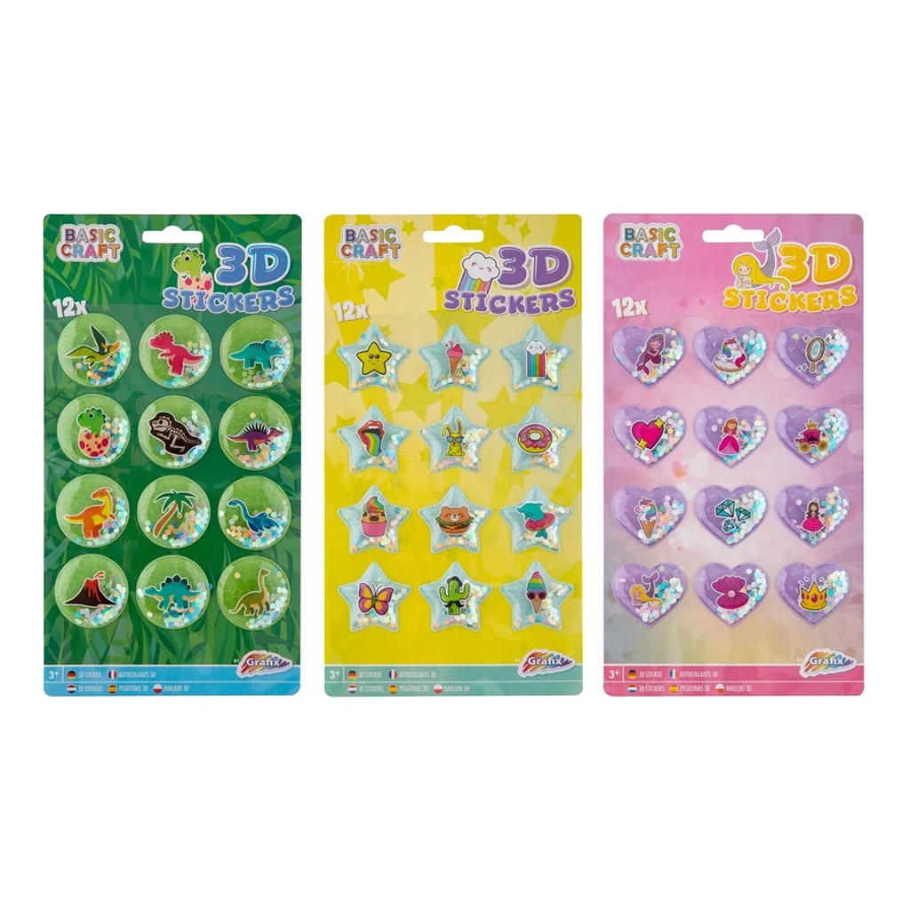 Moxy 3D Stickers with glitter, 12 pcs, assorted, pack of 72