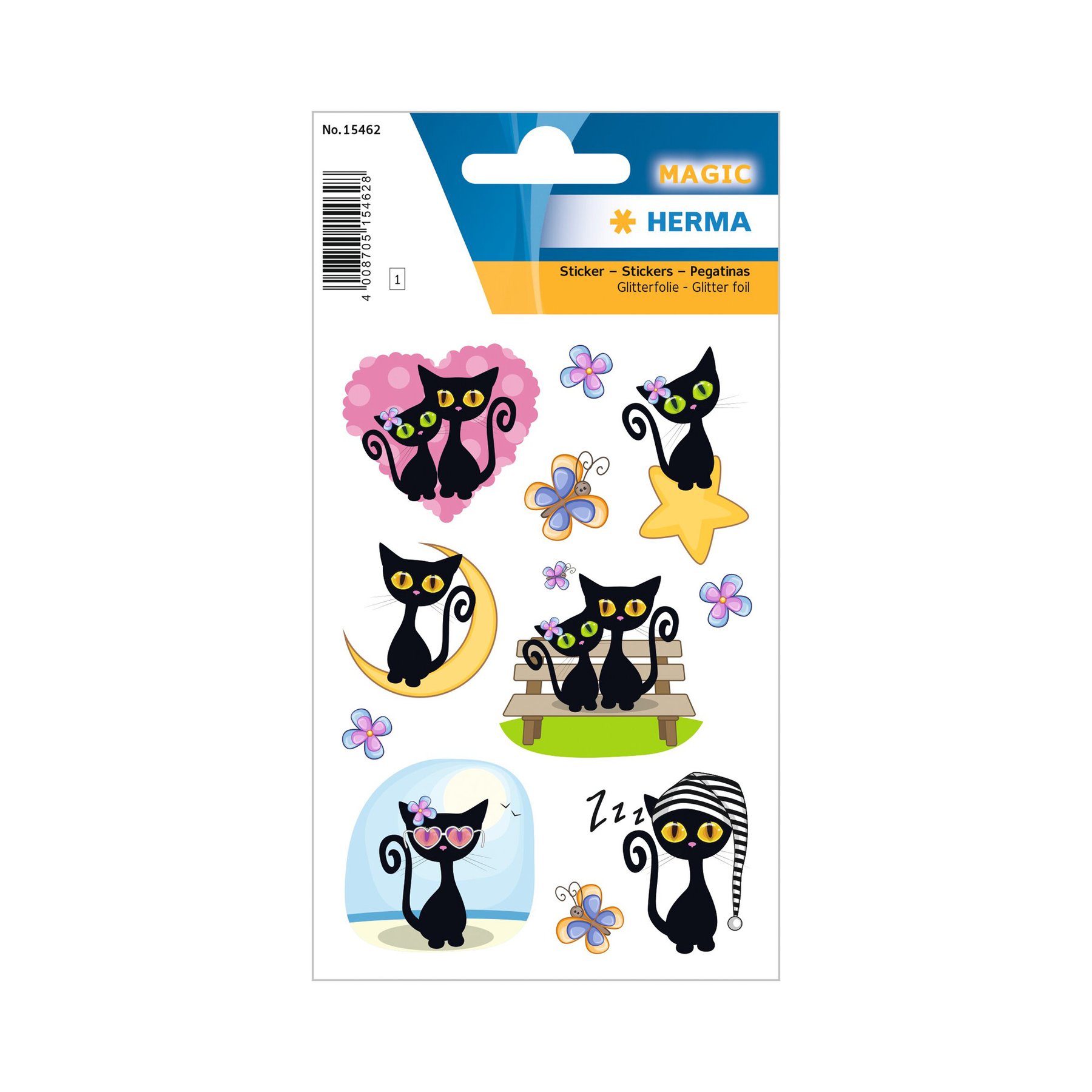 Herma Self-adhesive labels Black cats, glitter, 1 sheet