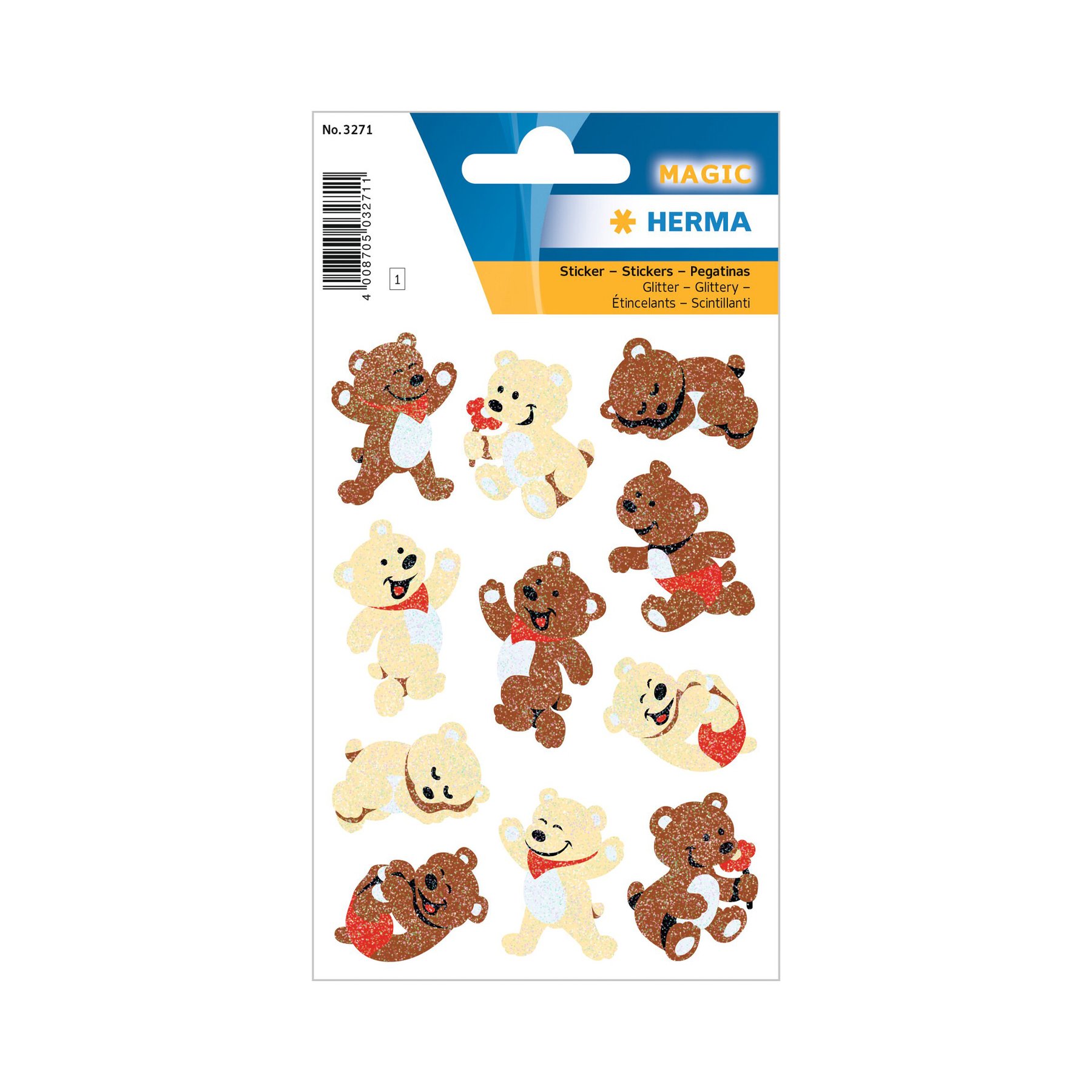 Herma Self-Adhesive Labels Teddy Bears, glitter, 1 sheet