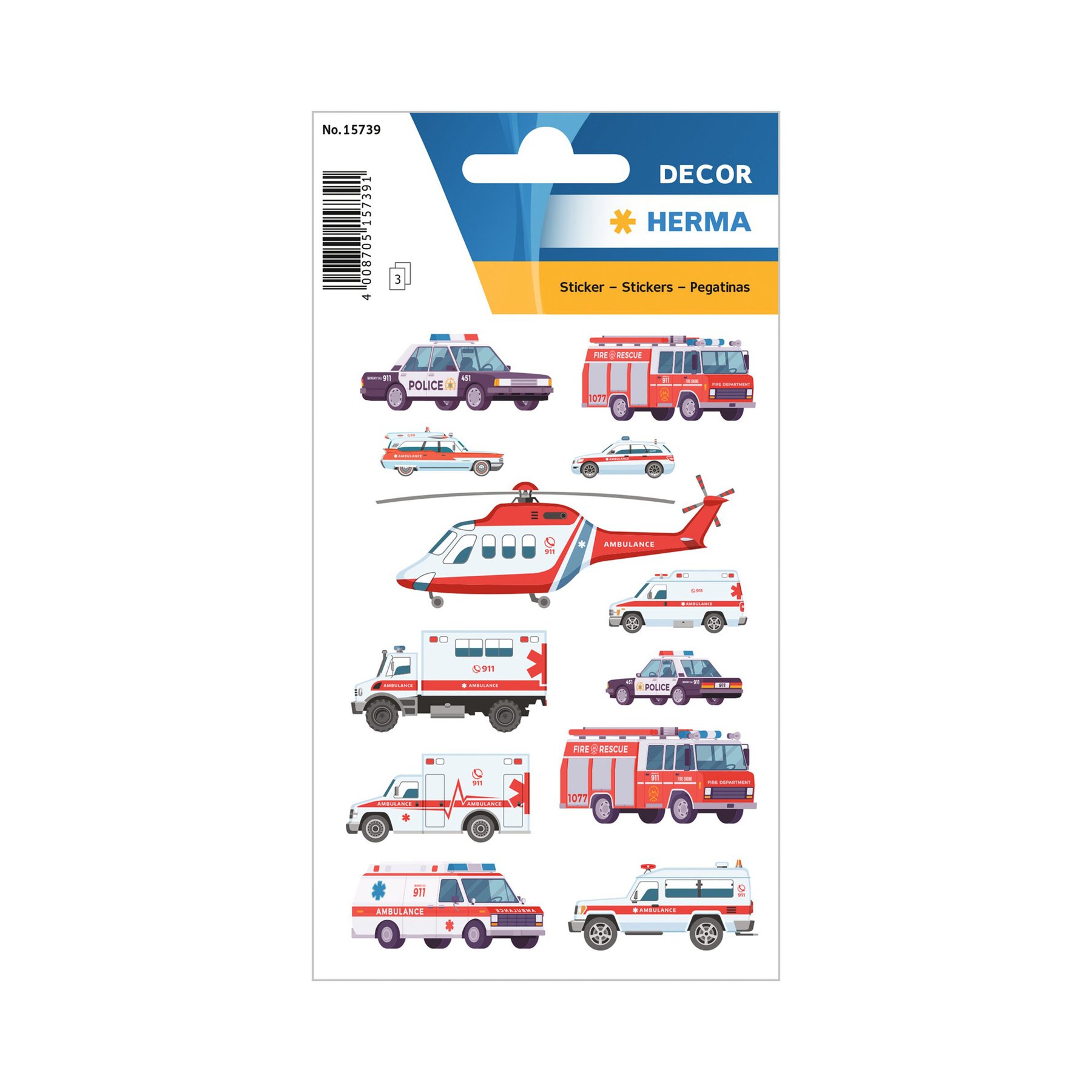 Herma Self-Adhesive Labels Emergency Vehicles, 3 sheets