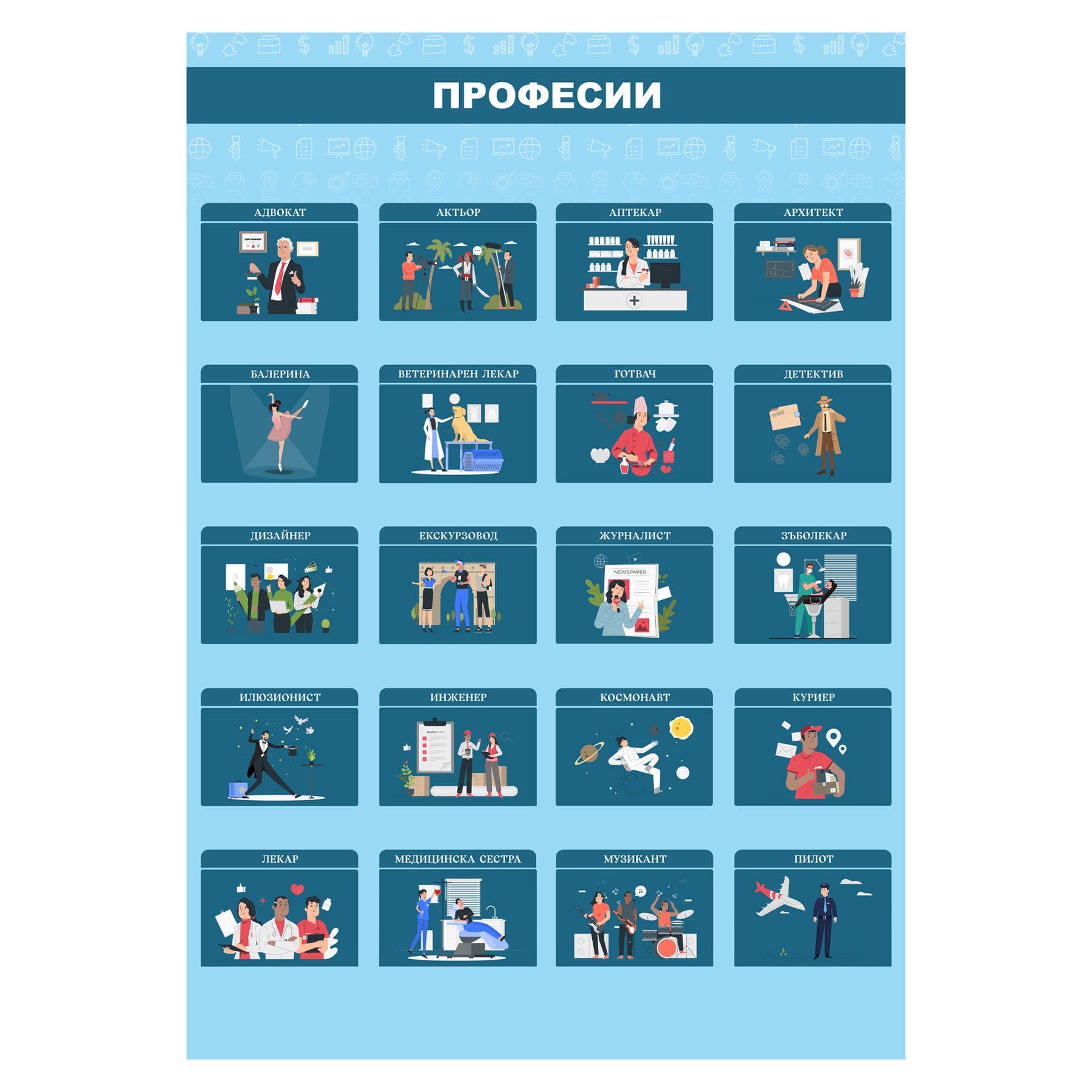 Office 1 Educational Poster “Professions”, double-sided, 70 x 100 cm
