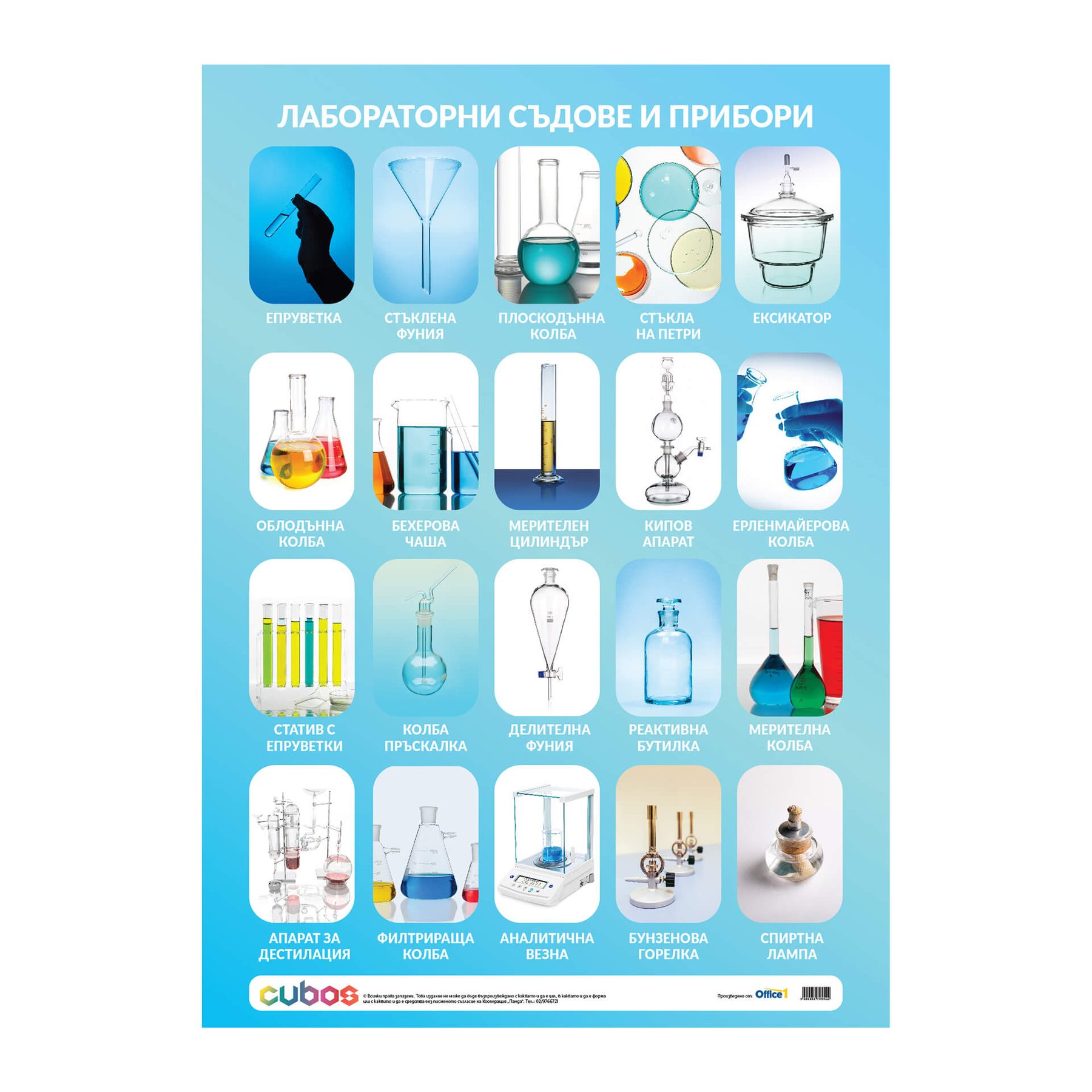 Office 1 Educational Poster “Laboratory Vessels and Tools”, Laminated, 50 x 70 cm