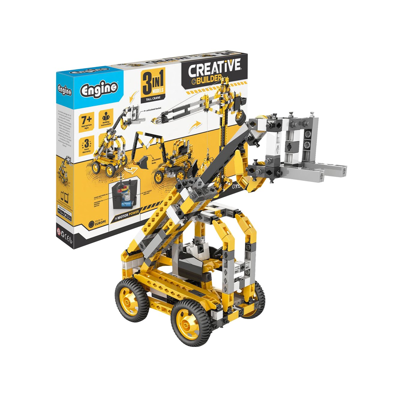 Engino Construction set Creative Builder Motorized - Tower crane, 3 in 1