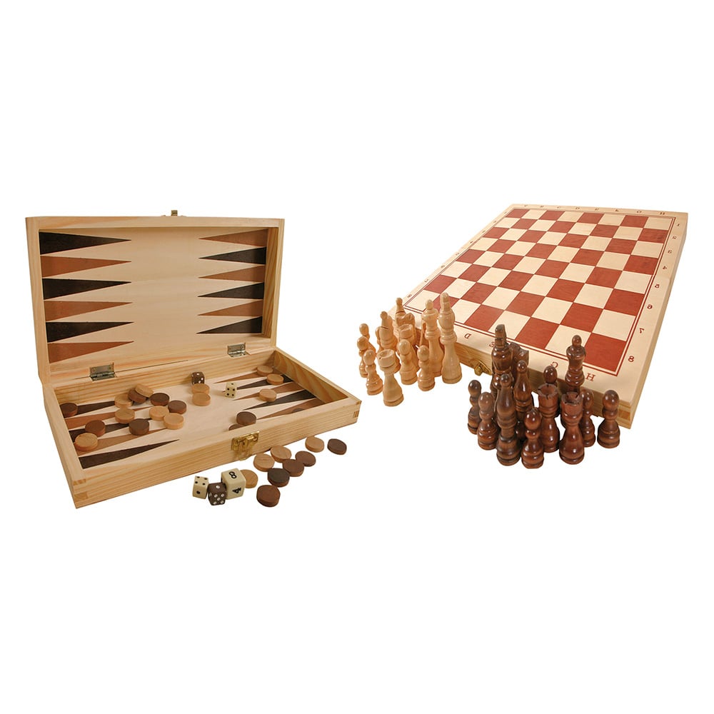 Small Foot Chess, backgammon and dice games, 3 in 1, in wooden box