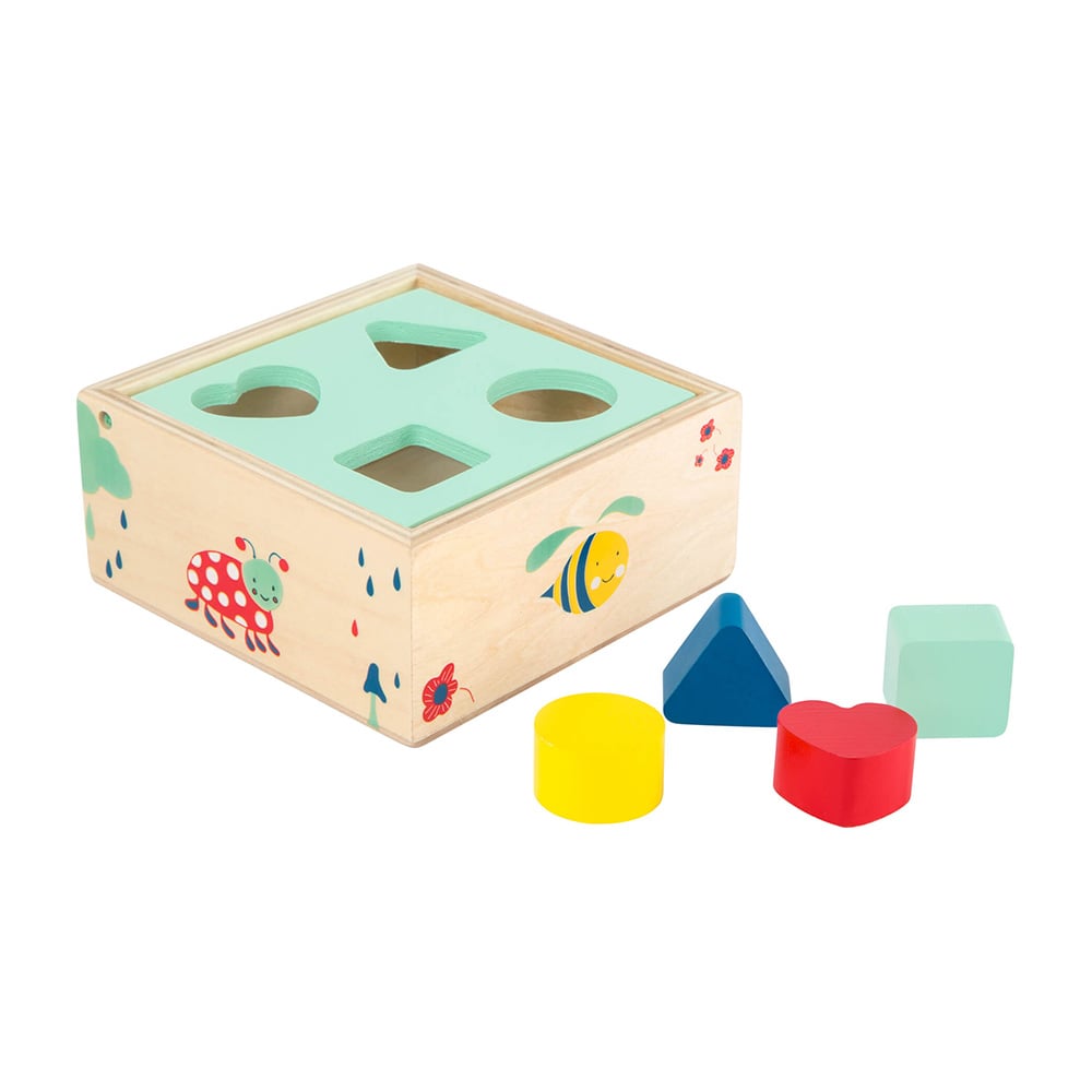 Small Foot Cube with wooden shapes and sorter, wooden, 4 pieces