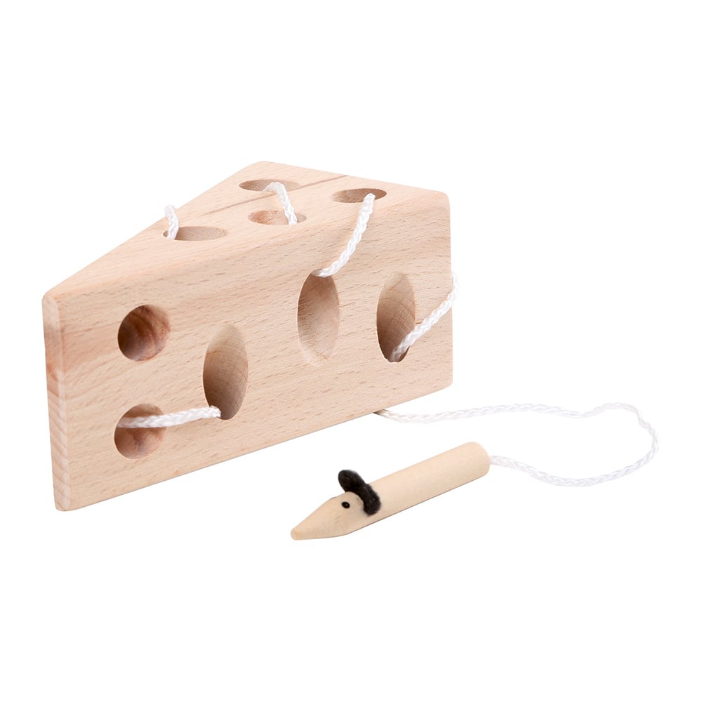 Small Foot Threading Game Cheese with Mouse, wooden