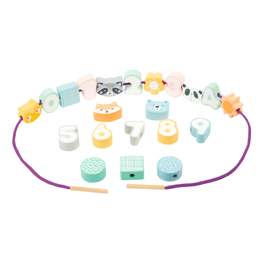 Small Foot Lacing Game Animals and Numbers, pastel colours, 22 pcs
