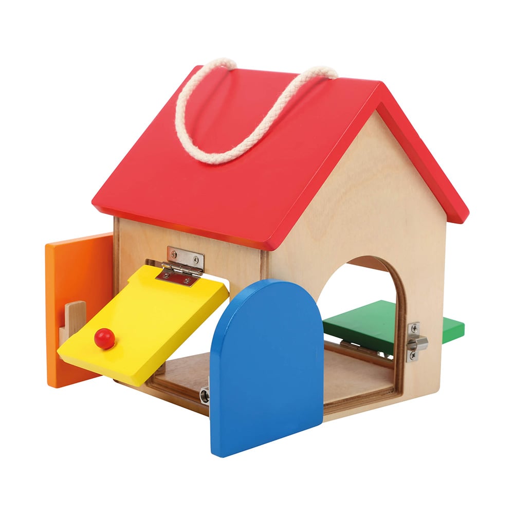 Small Foot House with Locks, wooden, 13 x 13 x 17.5 cm