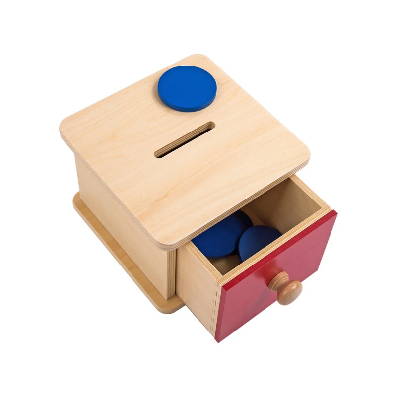 Box with drawer and tokens, wooden