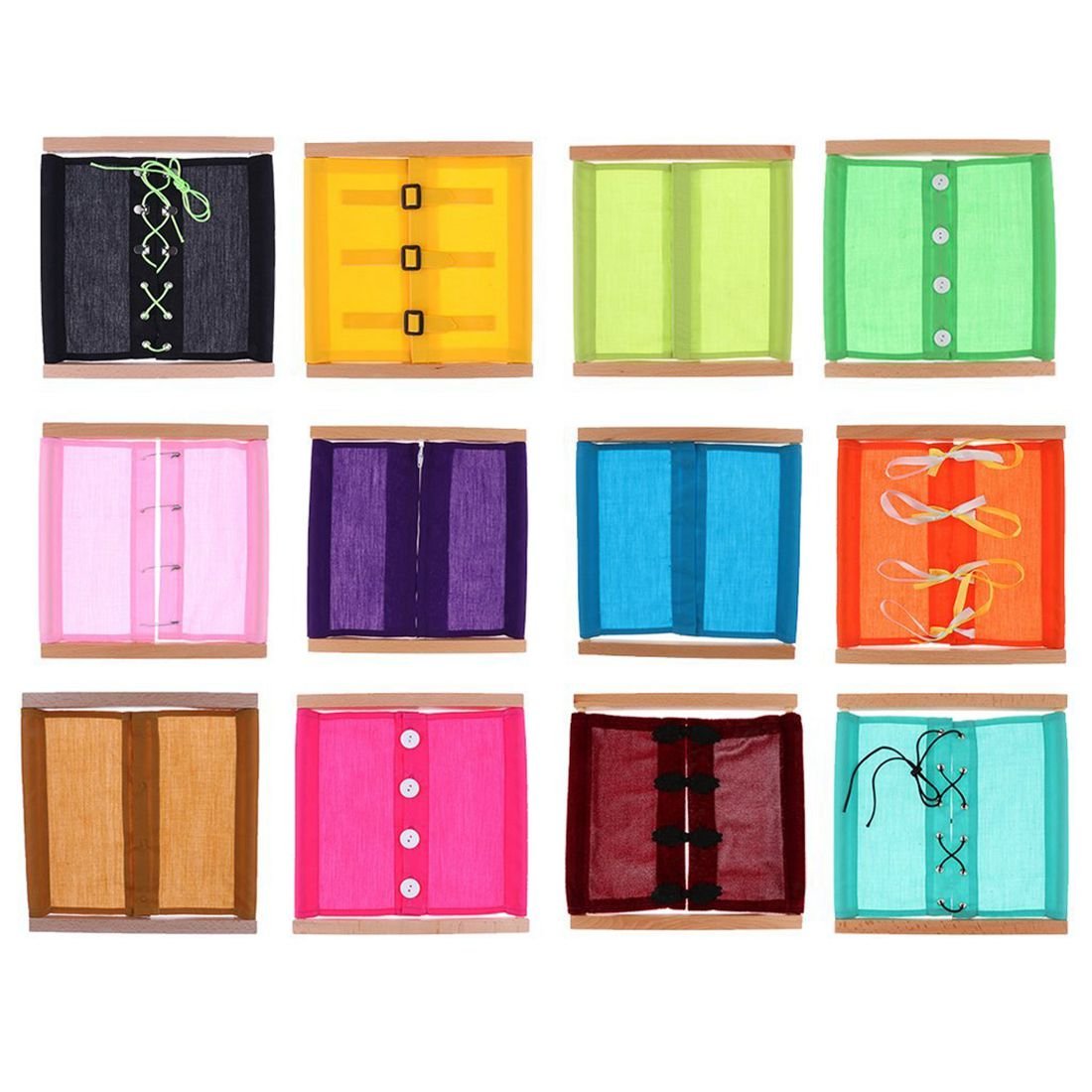 Montessori frames with different fastenings, 12 pieces