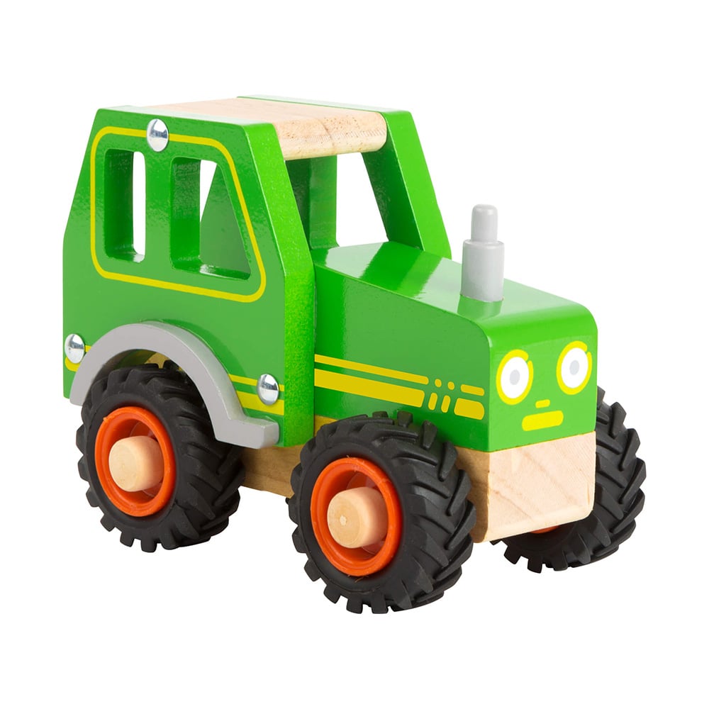 Small Foot Tractor, wooden, green, 13 x 7 x 10 cm