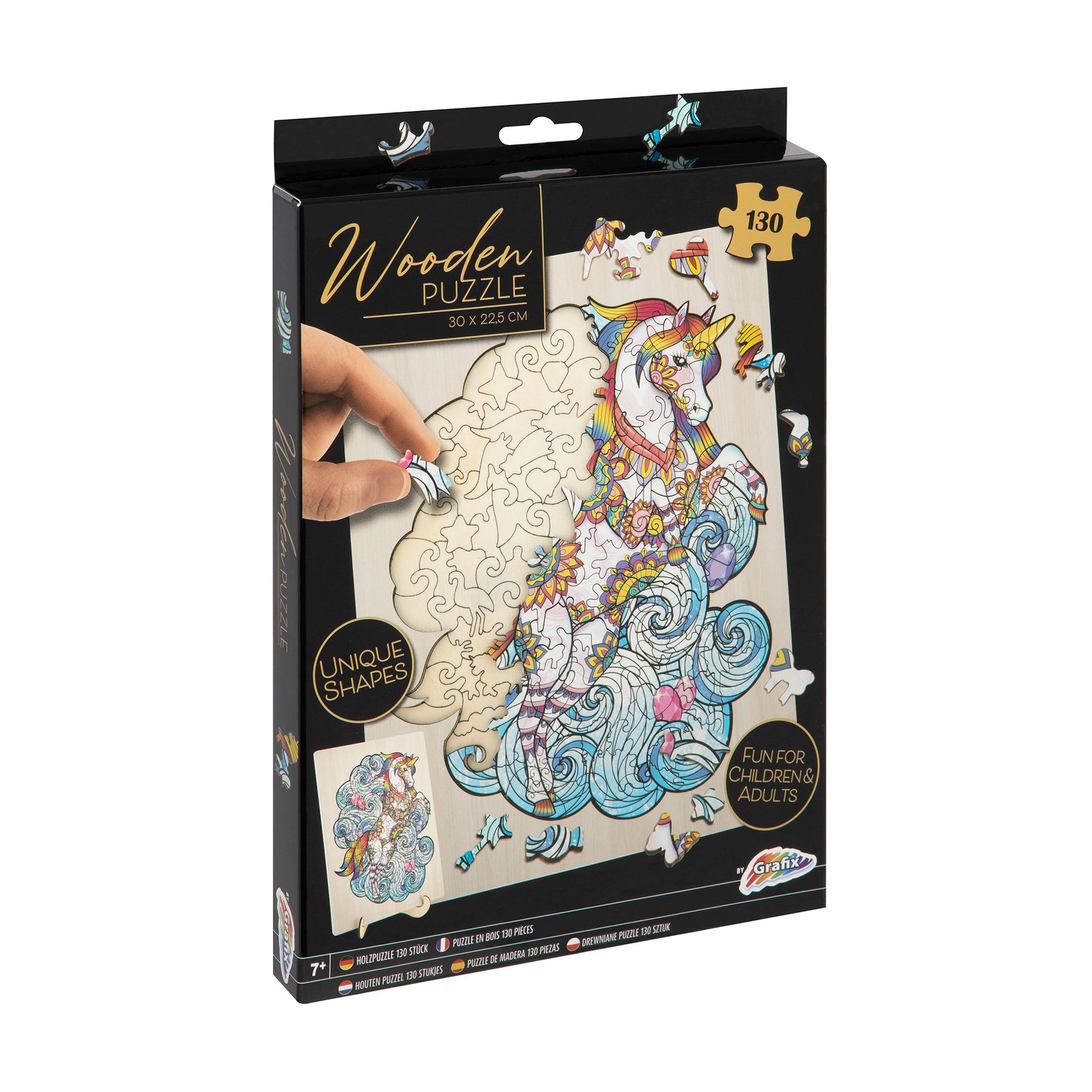 Moxy Puzzle Unicorn, unique shapes, wooden, 130 pieces
