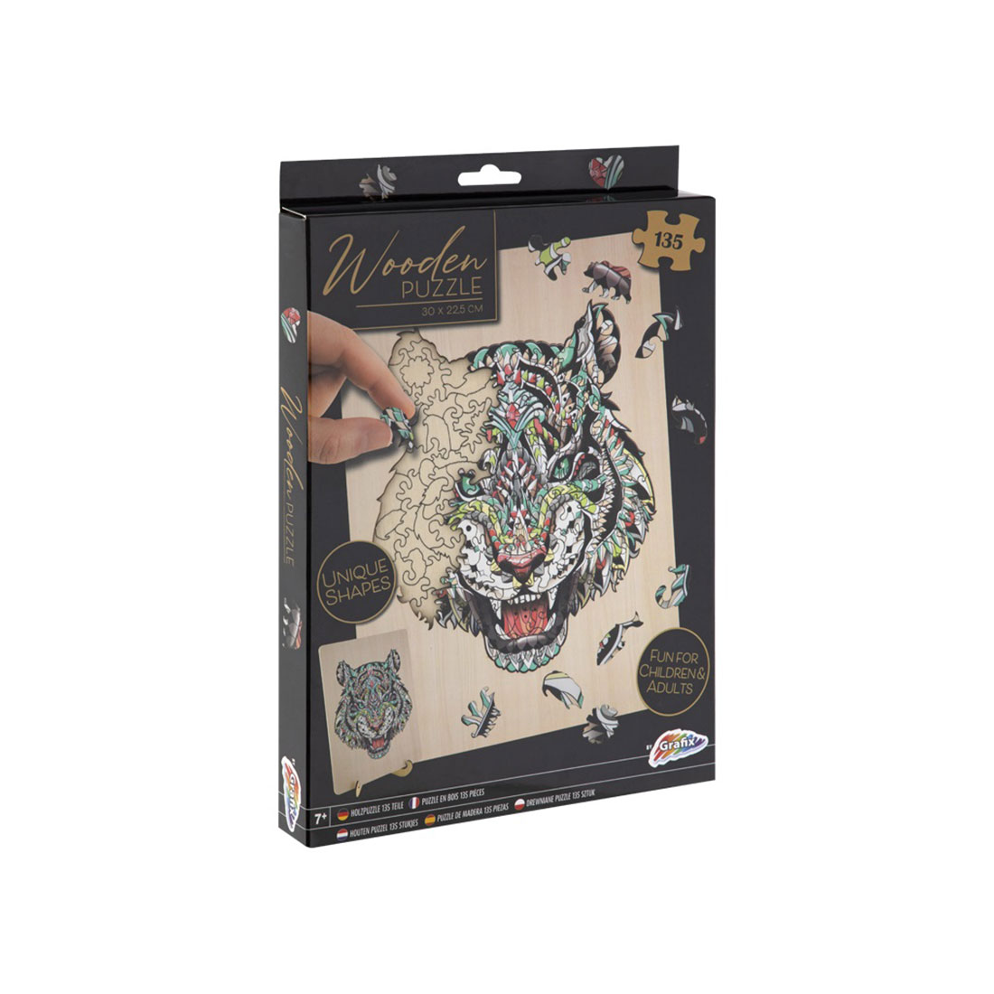 Moxy Puzzle Tiger, unique shapes, wooden, 135 pcs