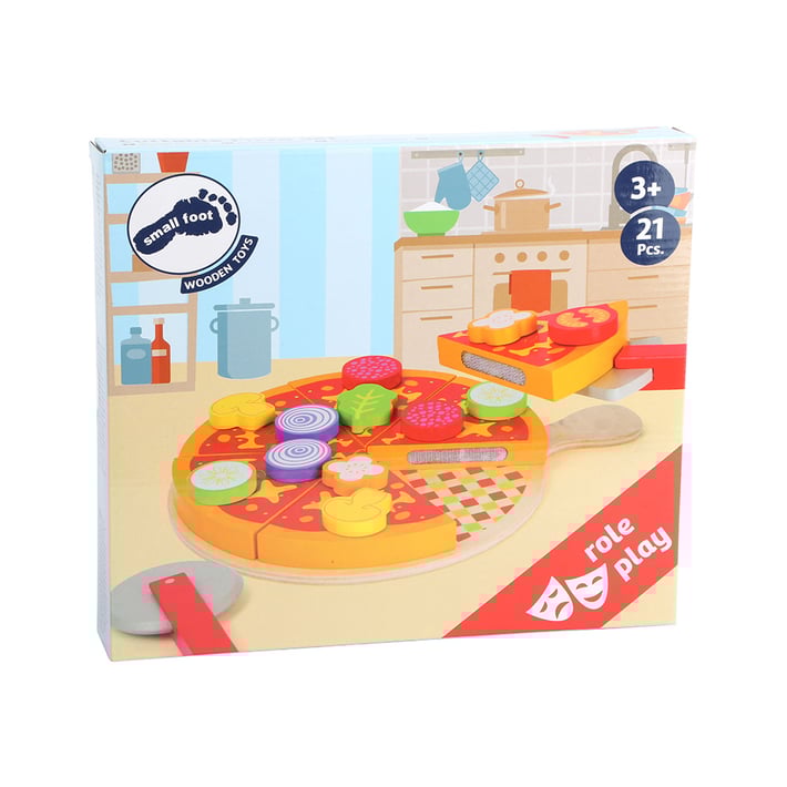 Small Foot Комплект Пица за рязане, дървен, 21 части