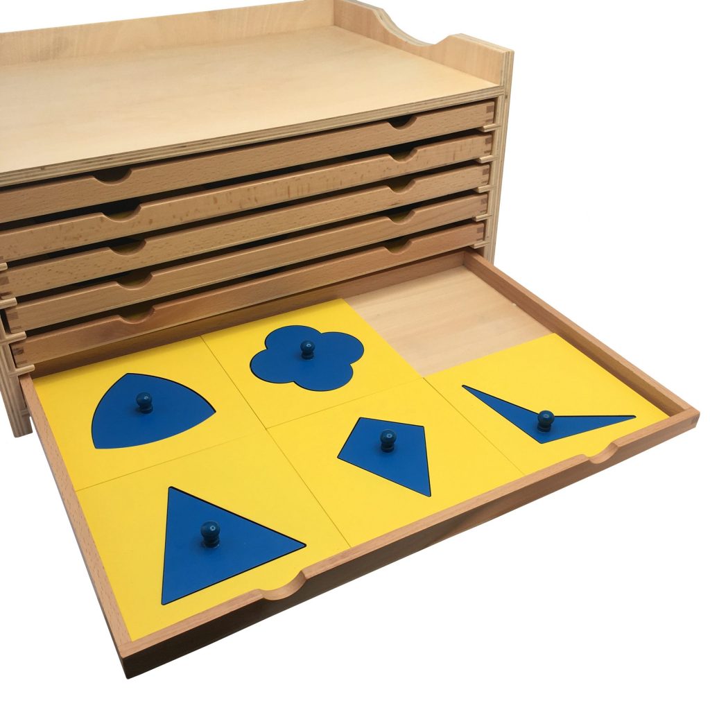 Montessori Cabinet with geometric shapes, wooden