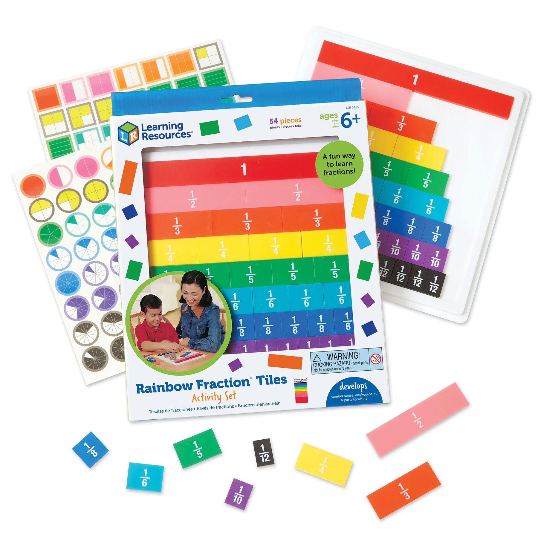Fraction tiles Learning Resources, colored, 54 pieces