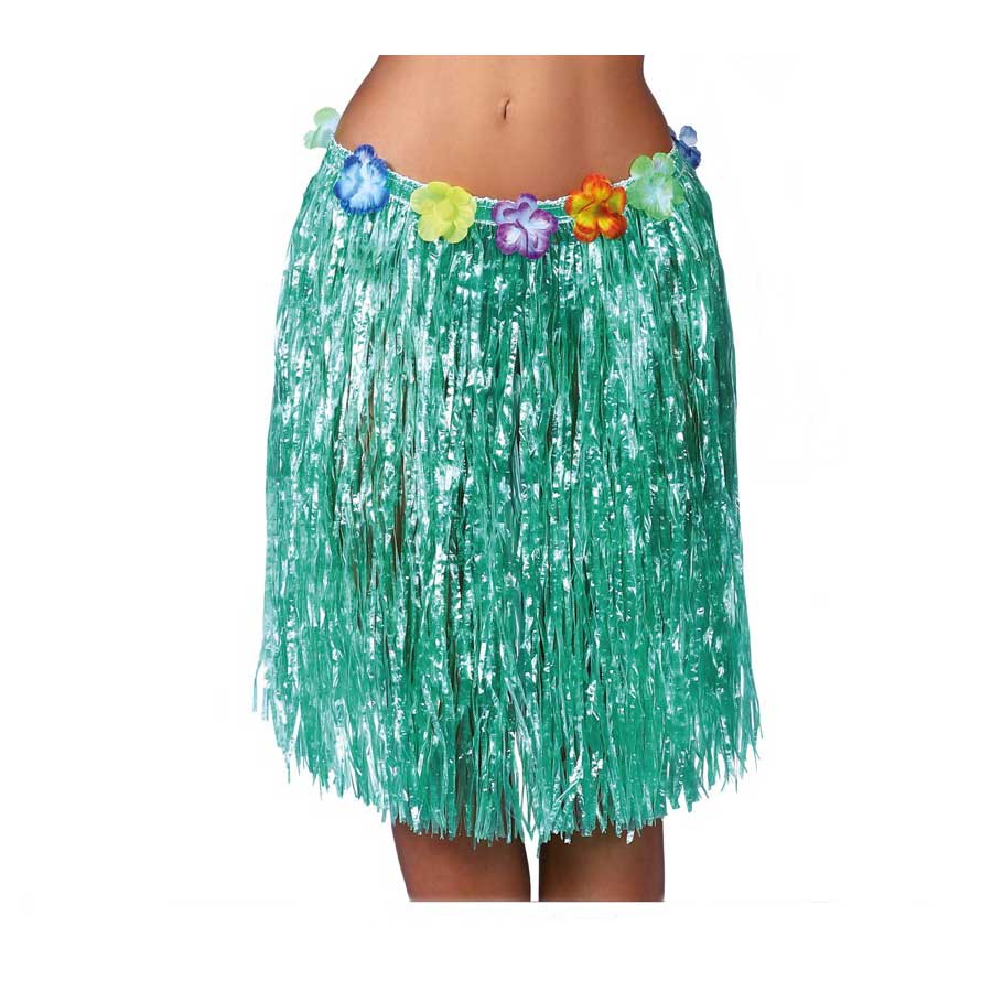 Hawaiian skirt, with flowers, 50 cm, green