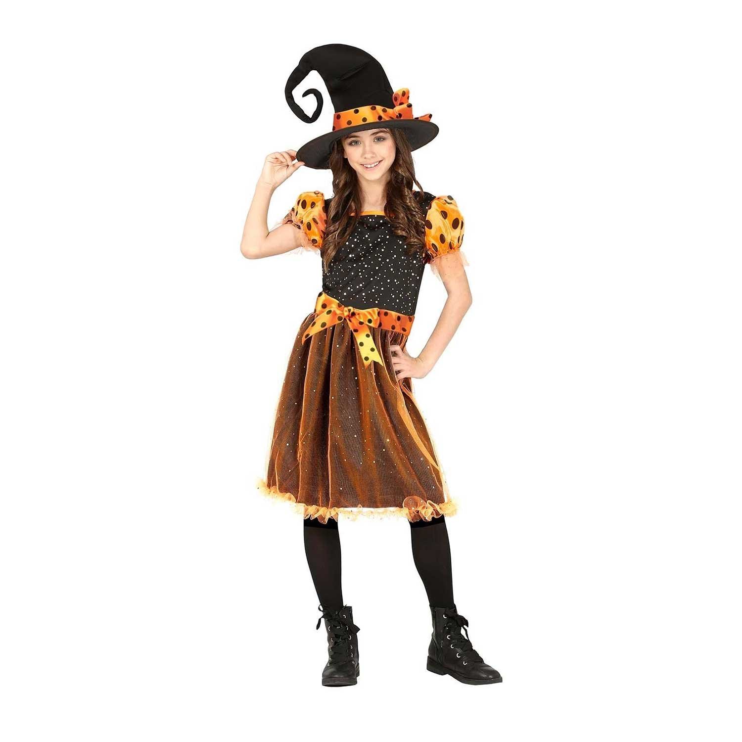 Witch costume, orange, for 7-9 year old children