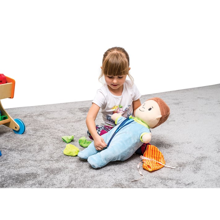 Nowa Szkola Baby doll, manipulative, with clothes, 44 cm