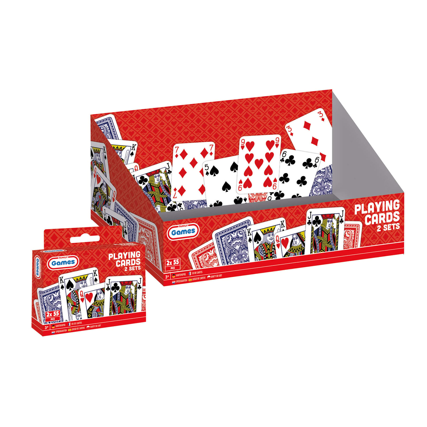 Moxy Display with playing cards, 2 decks of 55 pcs
