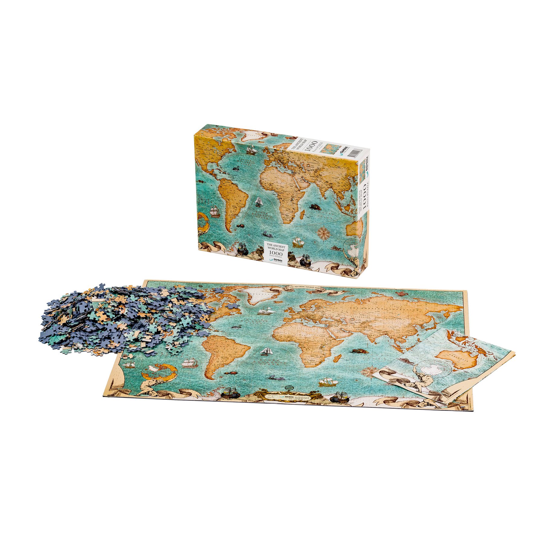 Puzzle, antique, with map, 1000 pieces