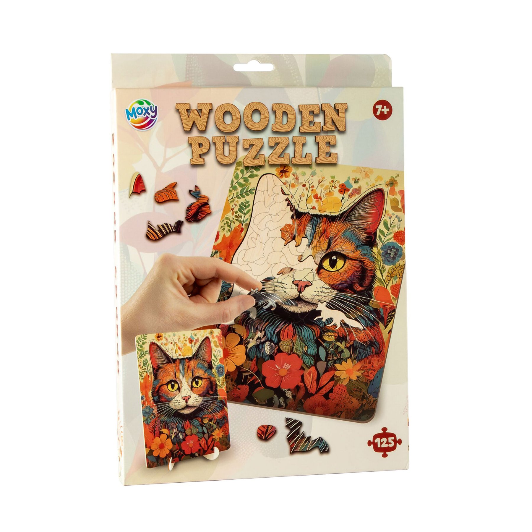 Moxy Puzzle Cat, unique shapes, wooden, 130 pieces