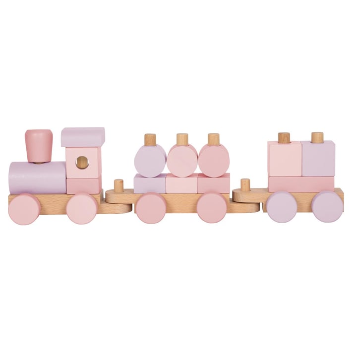 Small Foot Влак 2 в 1, дървен, 14 части, пастелнорозов