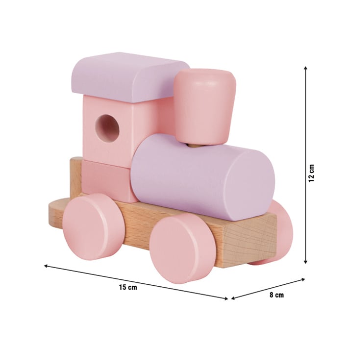 Small Foot Влак 2 в 1, дървен, 14 части, пастелнорозов